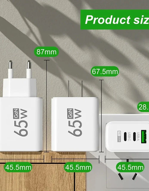 Load image into Gallery viewer, 65W Gan Fast Charging USB PD Type-C Multi-Port Mobile Phone Adapter for Iphone 15 Pro Max Samsung Xiaomi Huawei Compact High-S
