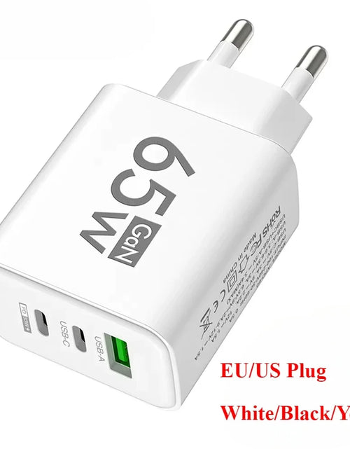 Load image into Gallery viewer, 65W Gan Fast Charging USB PD Type-C Multi-Port Mobile Phone Adapter for Iphone 15 Pro Max Samsung Xiaomi Huawei Compact High-S
