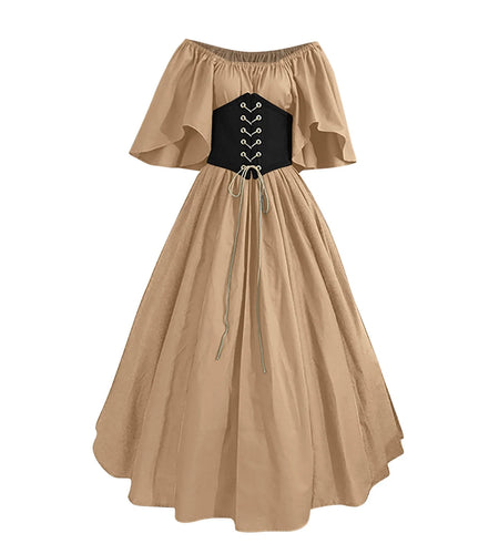 Womens Renaissance Faire Dresses Medieval Irish Traditional plus Size Dresses Ruffle over Dress Corset Retro Cosplay Gown