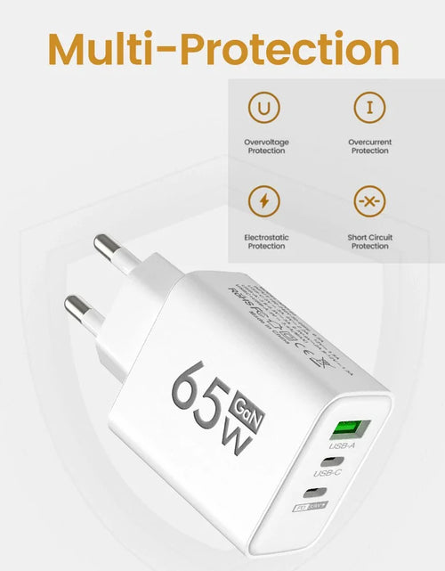 Load image into Gallery viewer, 65W Gan Fast Charging USB PD Type-C Multi-Port Mobile Phone Adapter for Iphone 15 Pro Max Samsung Xiaomi Huawei Compact High-S
